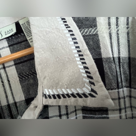 Linen Blend Womens Size 24W Studio Ease Woman Plaid Button Up Shirt Collar - Picture 5 of 9